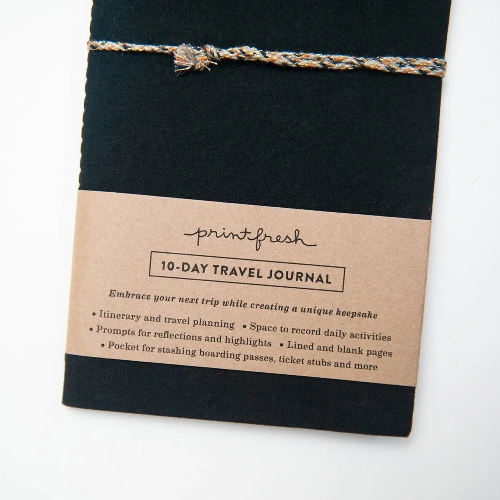 Print Fresh Fabric Travel Journal 10-Day Itinerary in Black